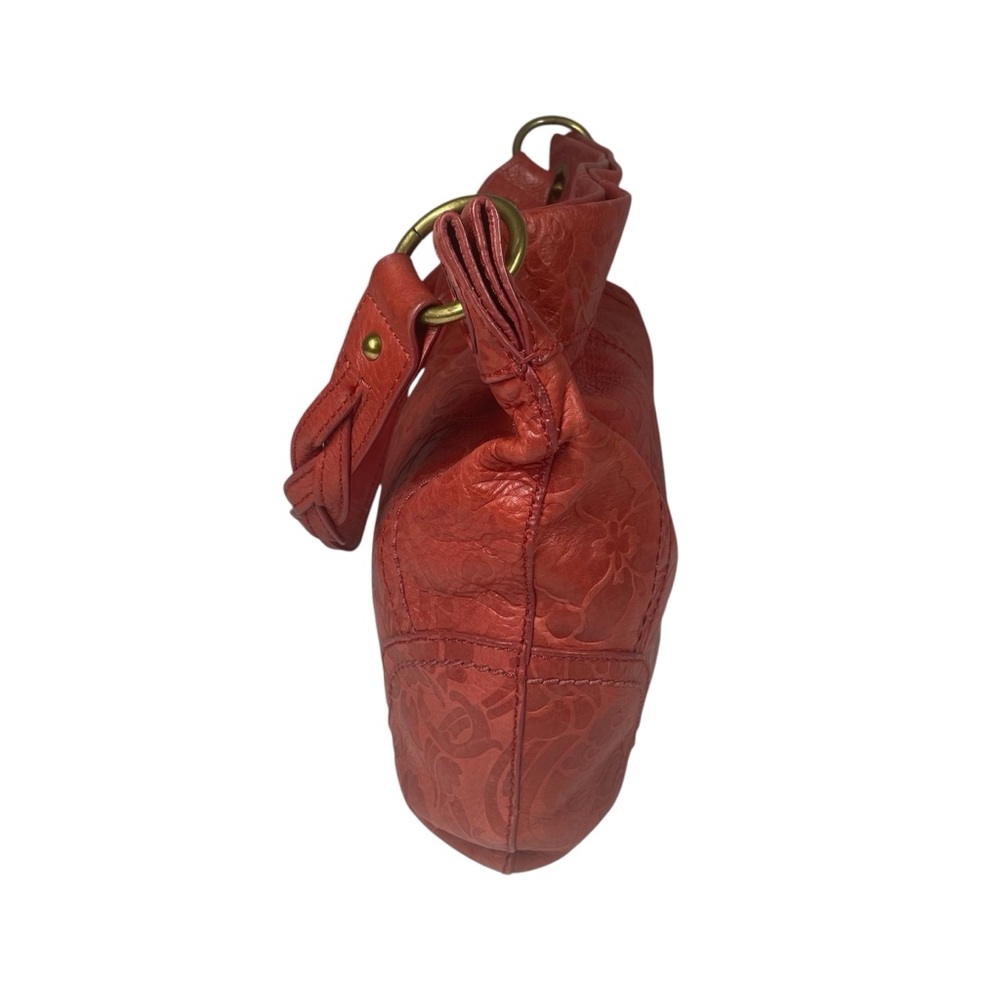 Vintage Fossil Red Embossed Leather Shoulder Bag Purse Handbag Braided Strap - Picture 4 of 6